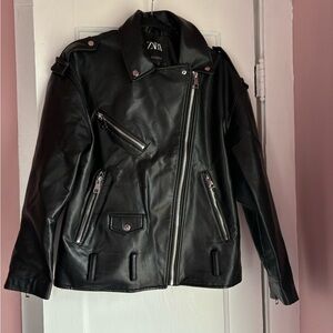 Zara | Jackets & Coats | Zara Black Double Faced Biker Jacket Faux